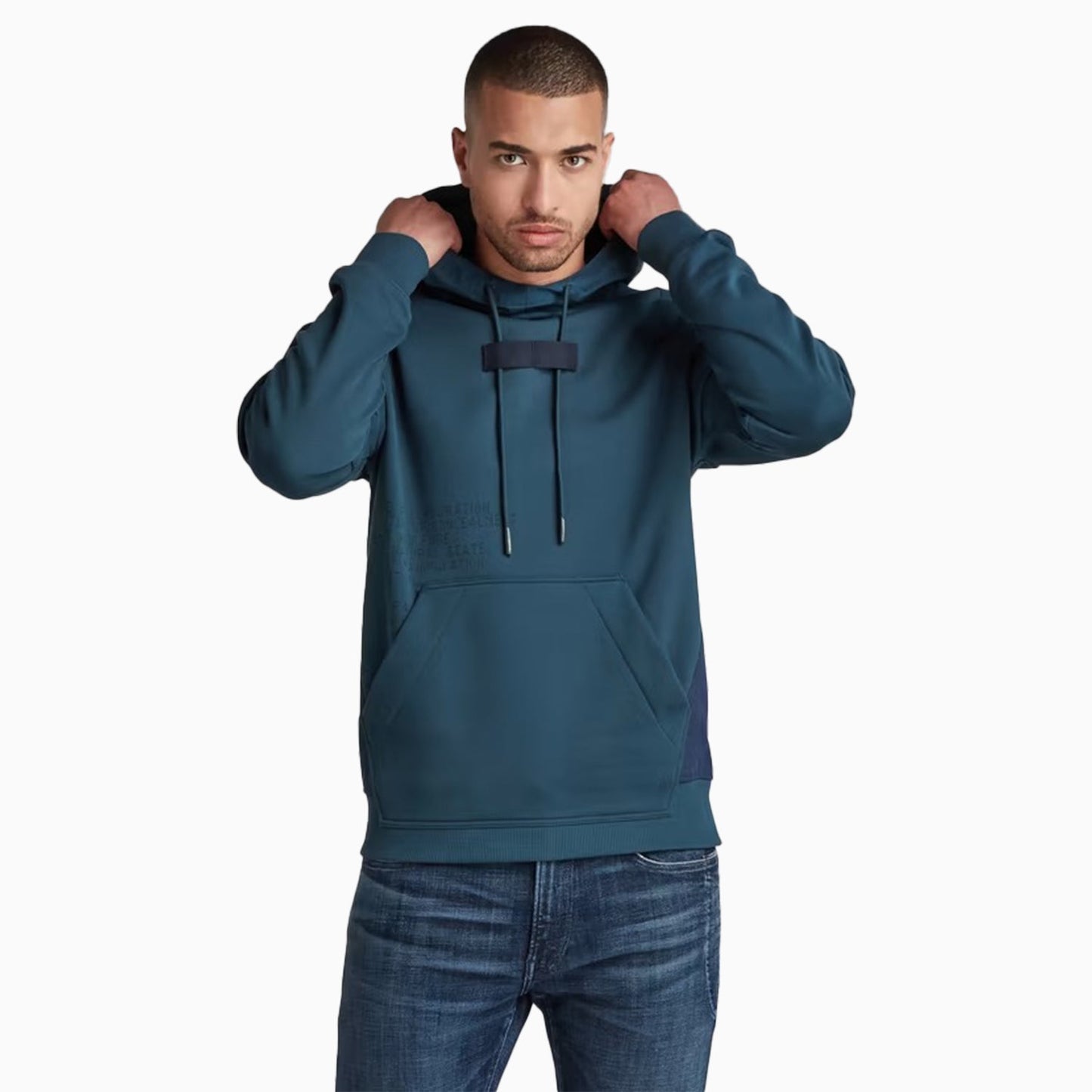 Men's Woven Mix Graphic Loose Pull Over Hoodie