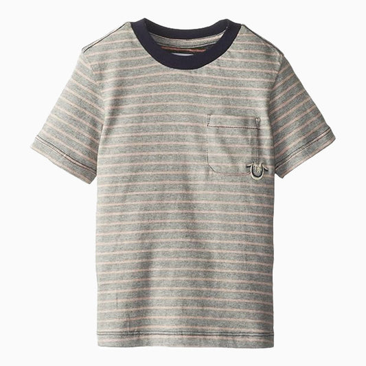 Kid's Striped Logo Pocket Crew Neck T Shirt