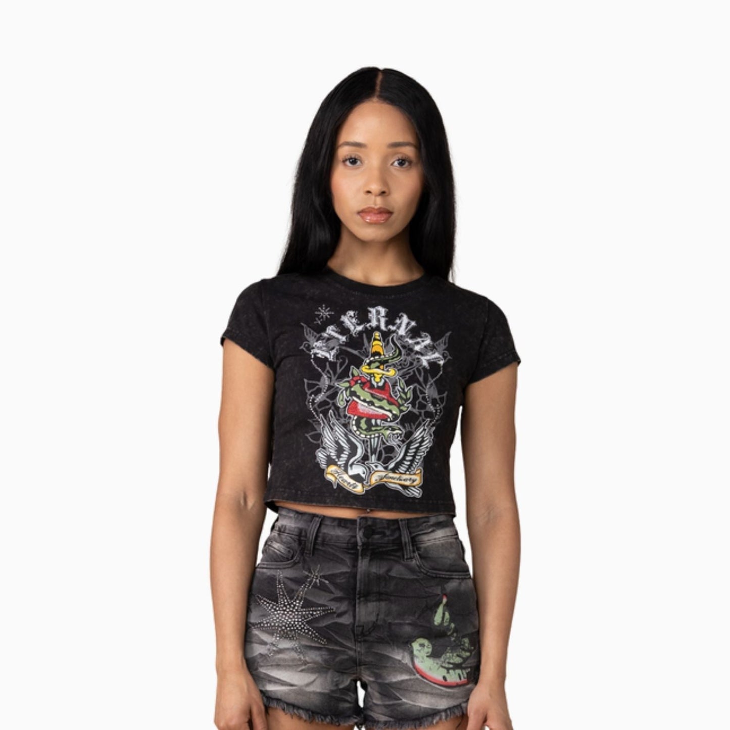 Women's Rhinestone Crop T-Shirt