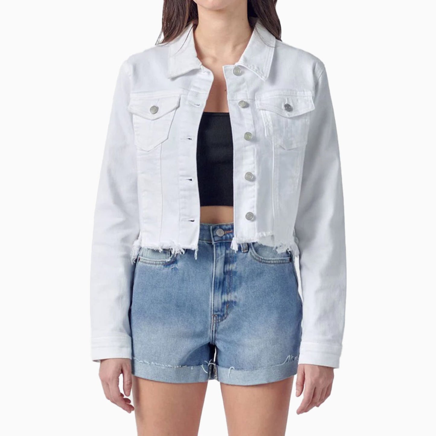 Women's Uneven White Wash Frayed Fitted Jacket