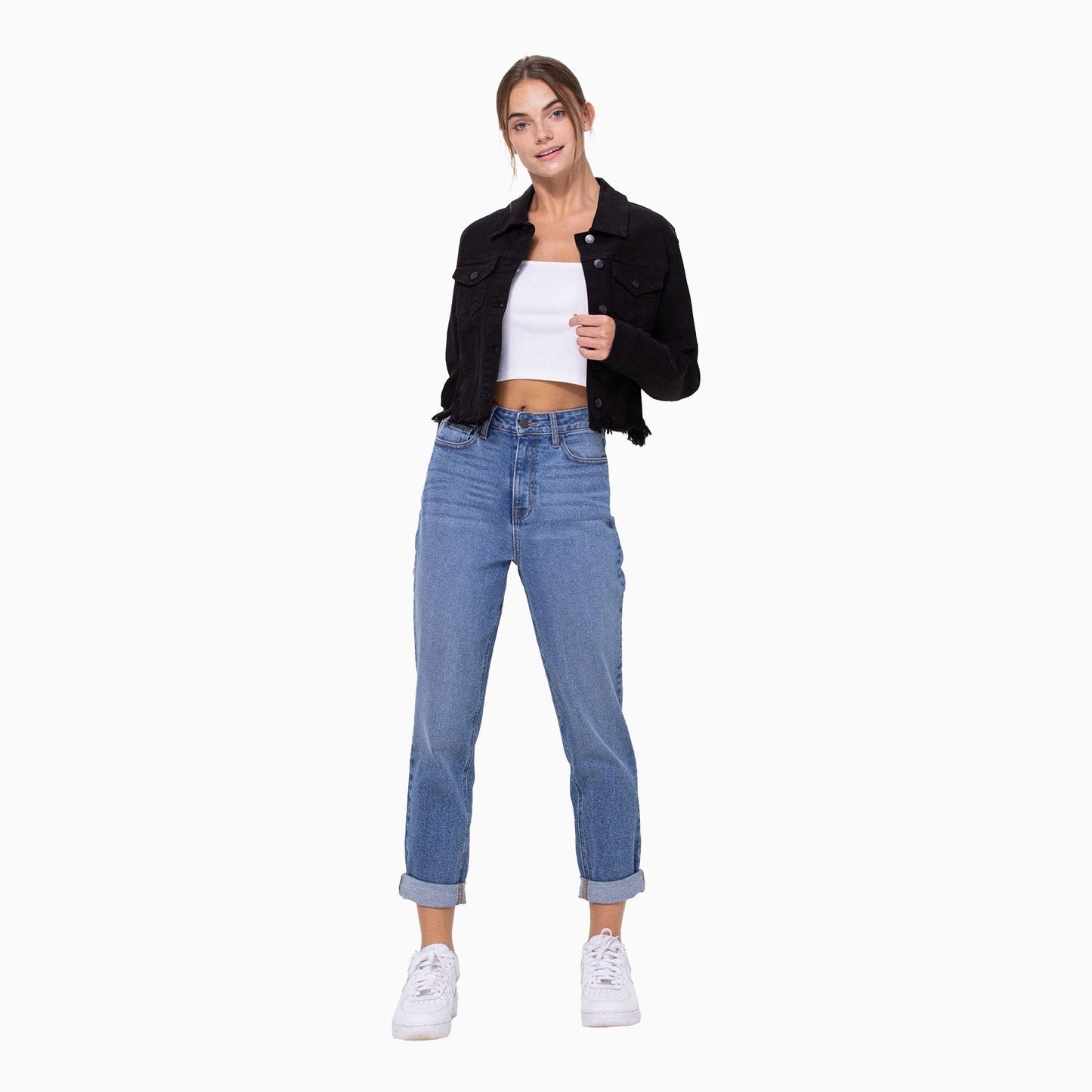 Women's Uneven Black Wash Frayed Fitted Jacket