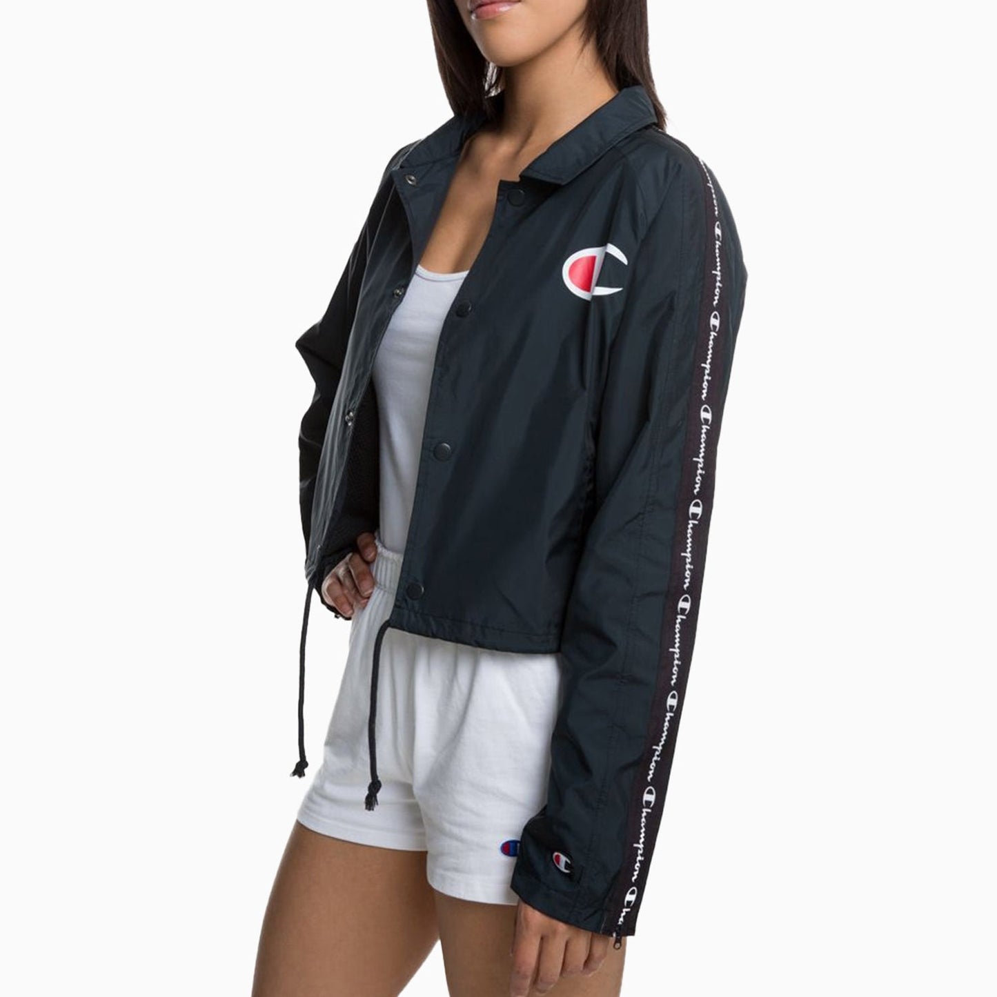Women's Zipper Tape Cropped Coaches Jacket