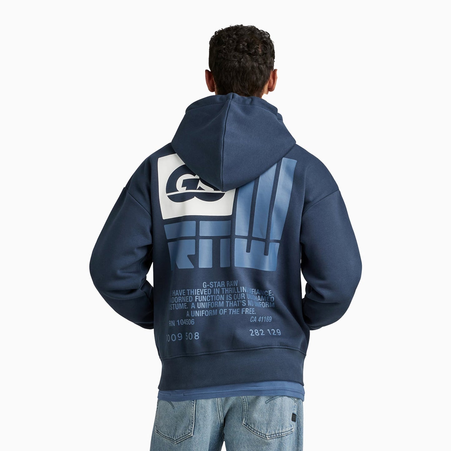 Men's GS Raw Back Graphic Loose Pull Over Hoodie