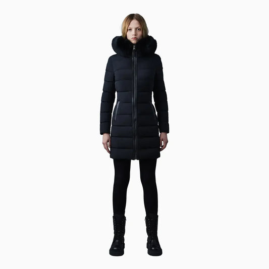 Women's CALLA Agile-360 Stretch Light Down Coat With Blue Fox Fur Collar