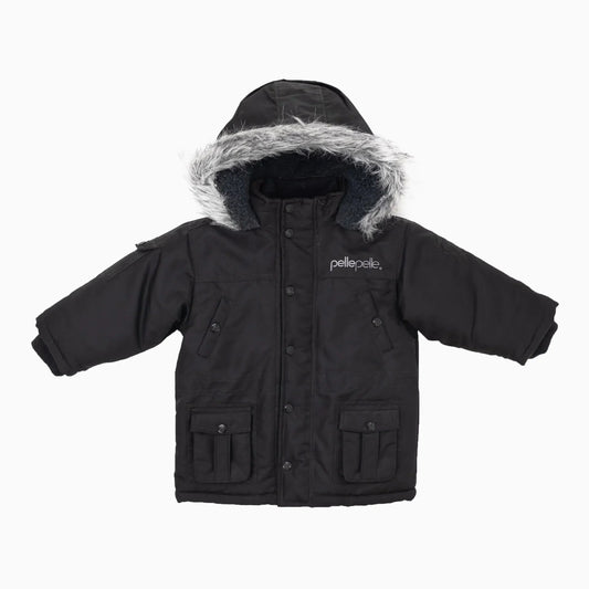 Kid's Multi Pocket Leather Jacket With Hooded Fur Infants