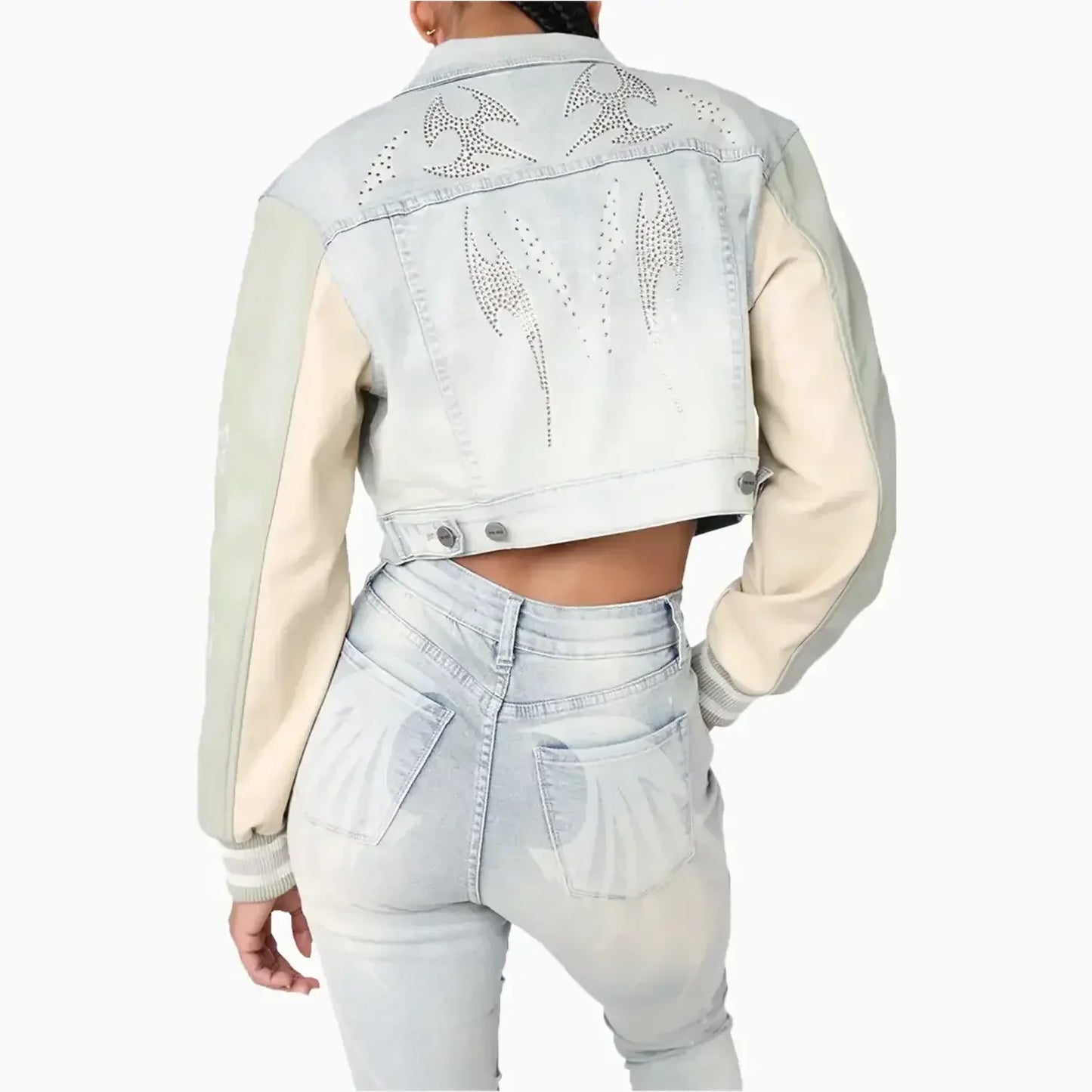 Women's Cropped Rhinestone Jean Outfit