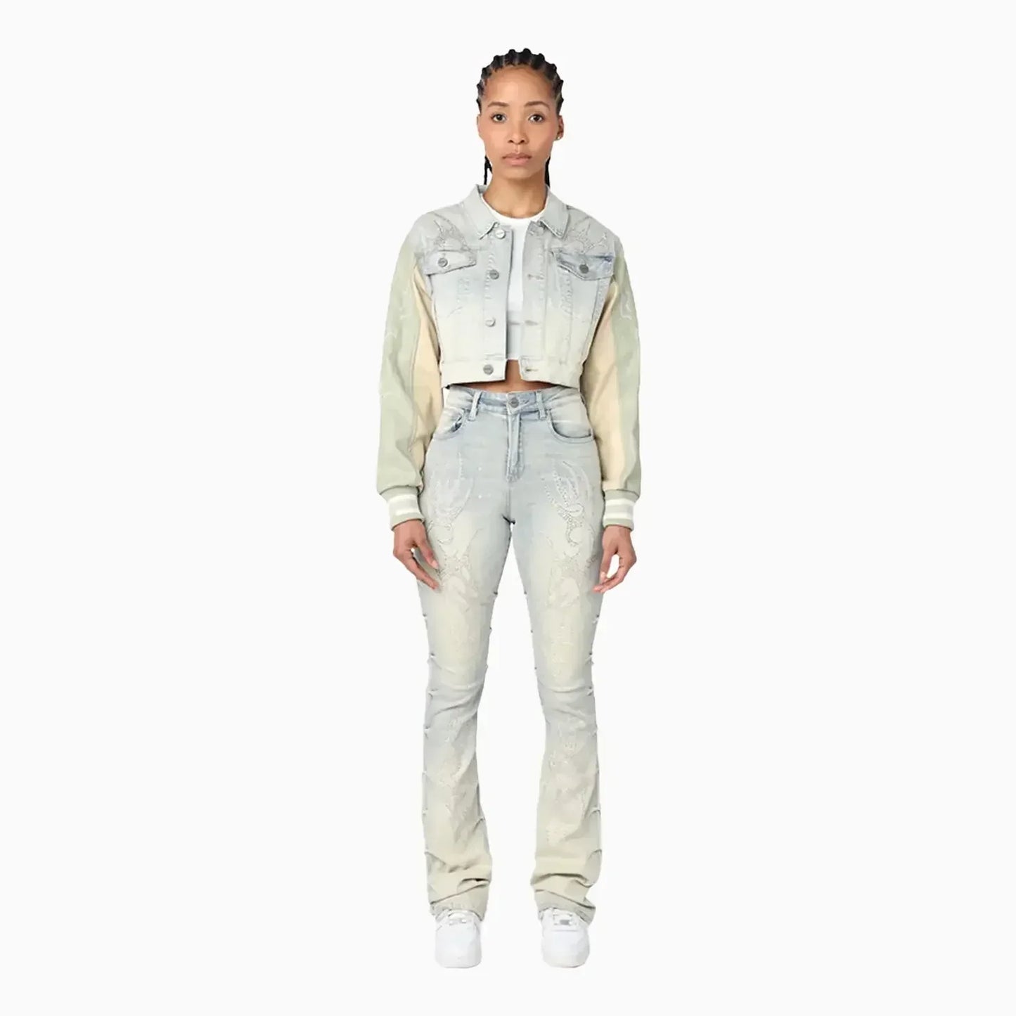 Women's Cropped Rhinestone Jean Outfit