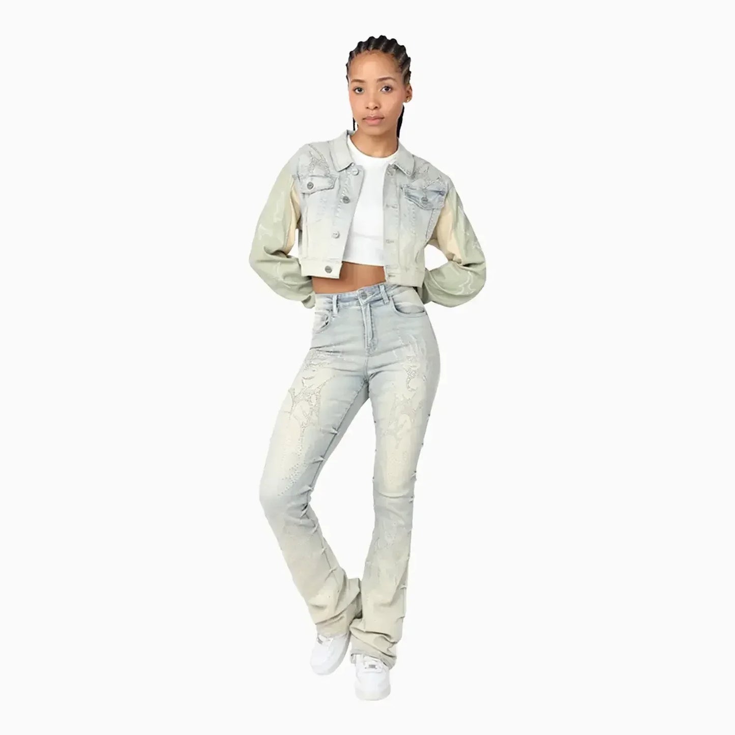 Women's Cropped Rhinestone Jean Outfit