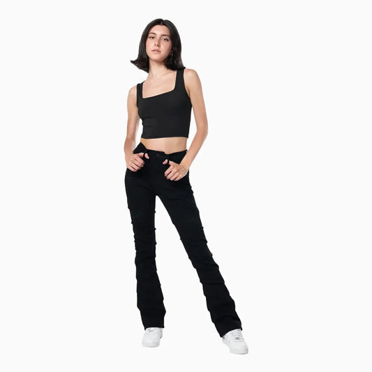 Women's High Rise Rip Off Stack Jeans