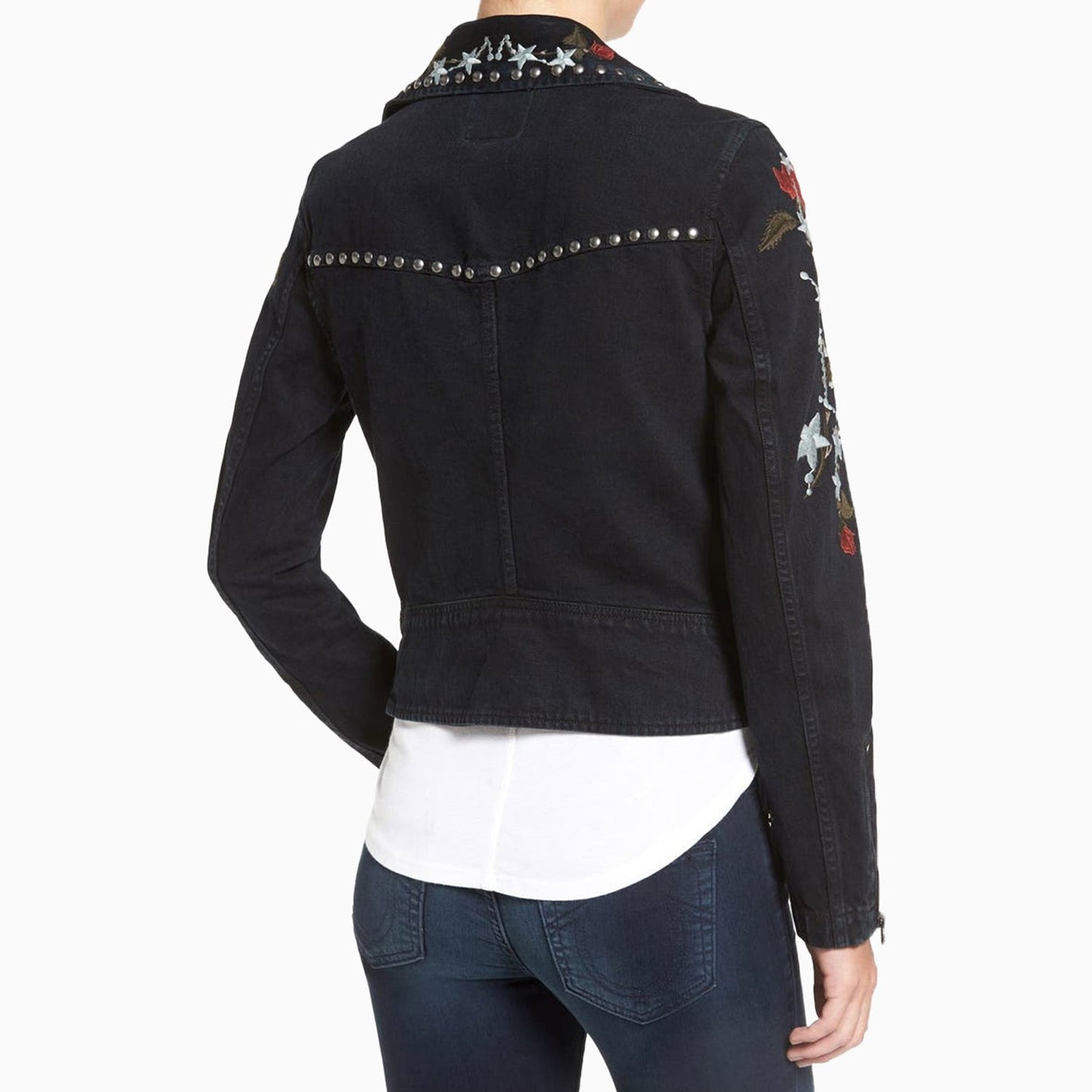 Women's Embroidered Denim Moto Jacket