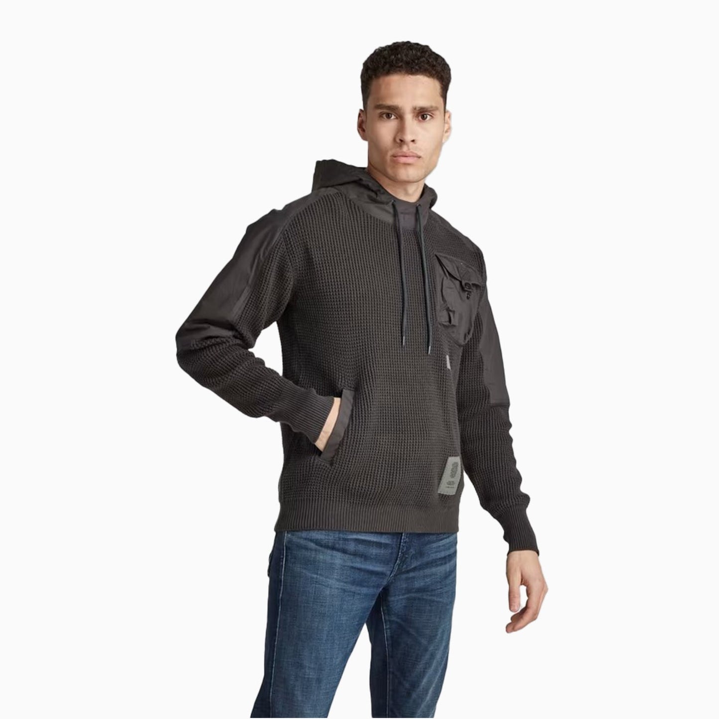 Men's Woven Mix Knit Hoodie