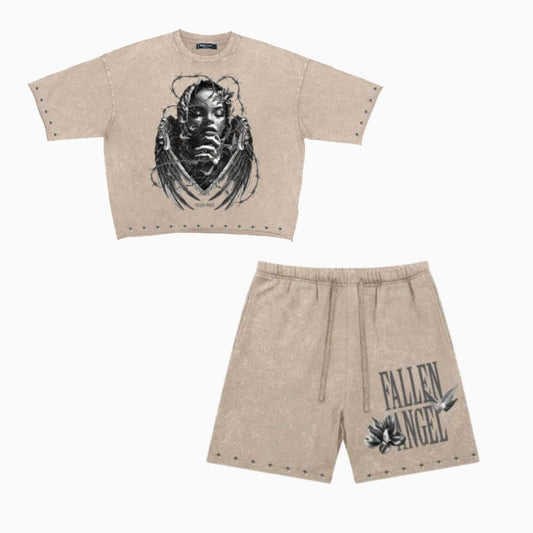 Men's Fallen Angel Enzyme Washed Studded Outfit