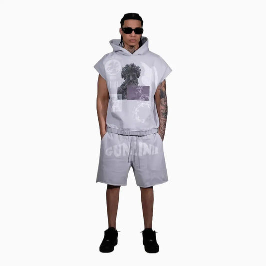 Men's Sleeveless Hoodie and Shorts Set
