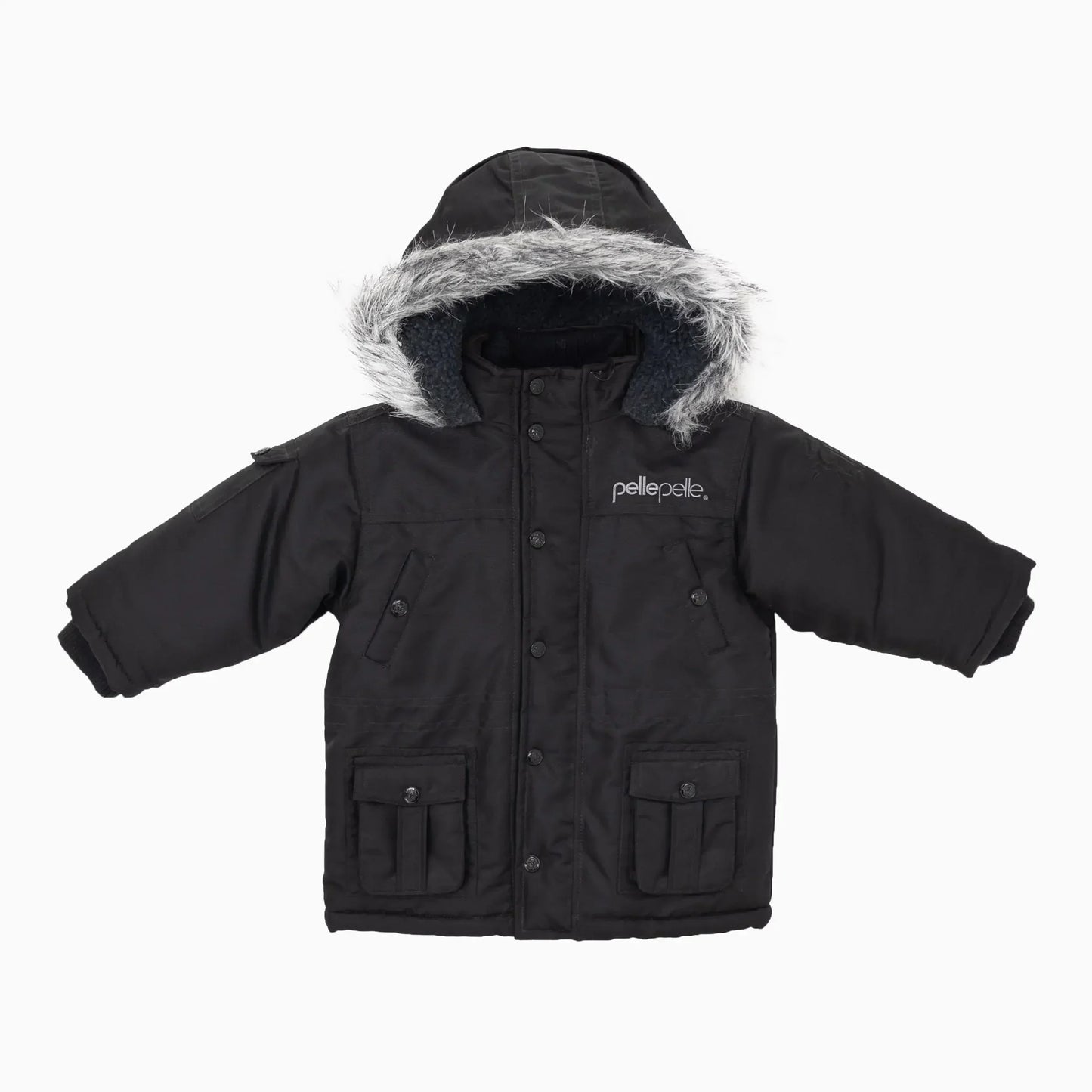 Kid's Multi Pocket Leather Jacket With Hooded Fur Infants