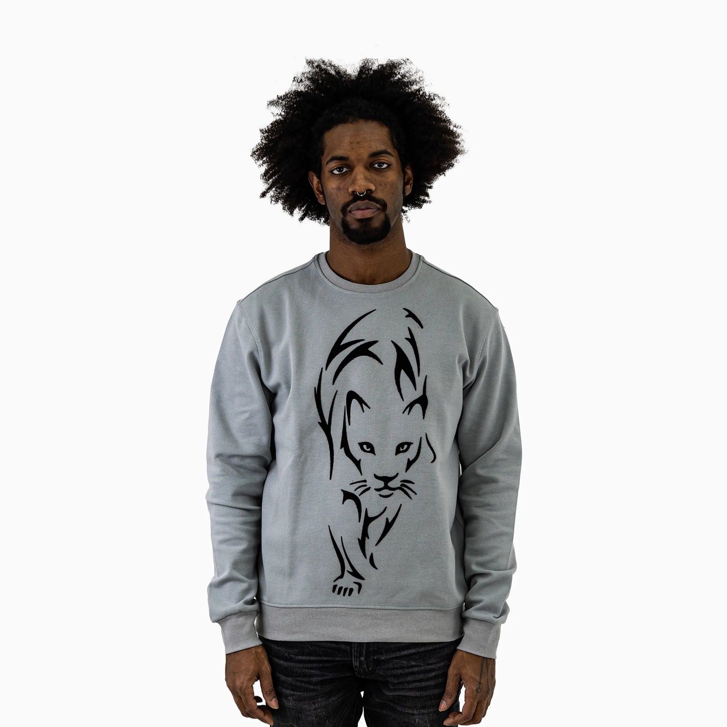 Men's Black Cat Crew Neck Sweatshirt
