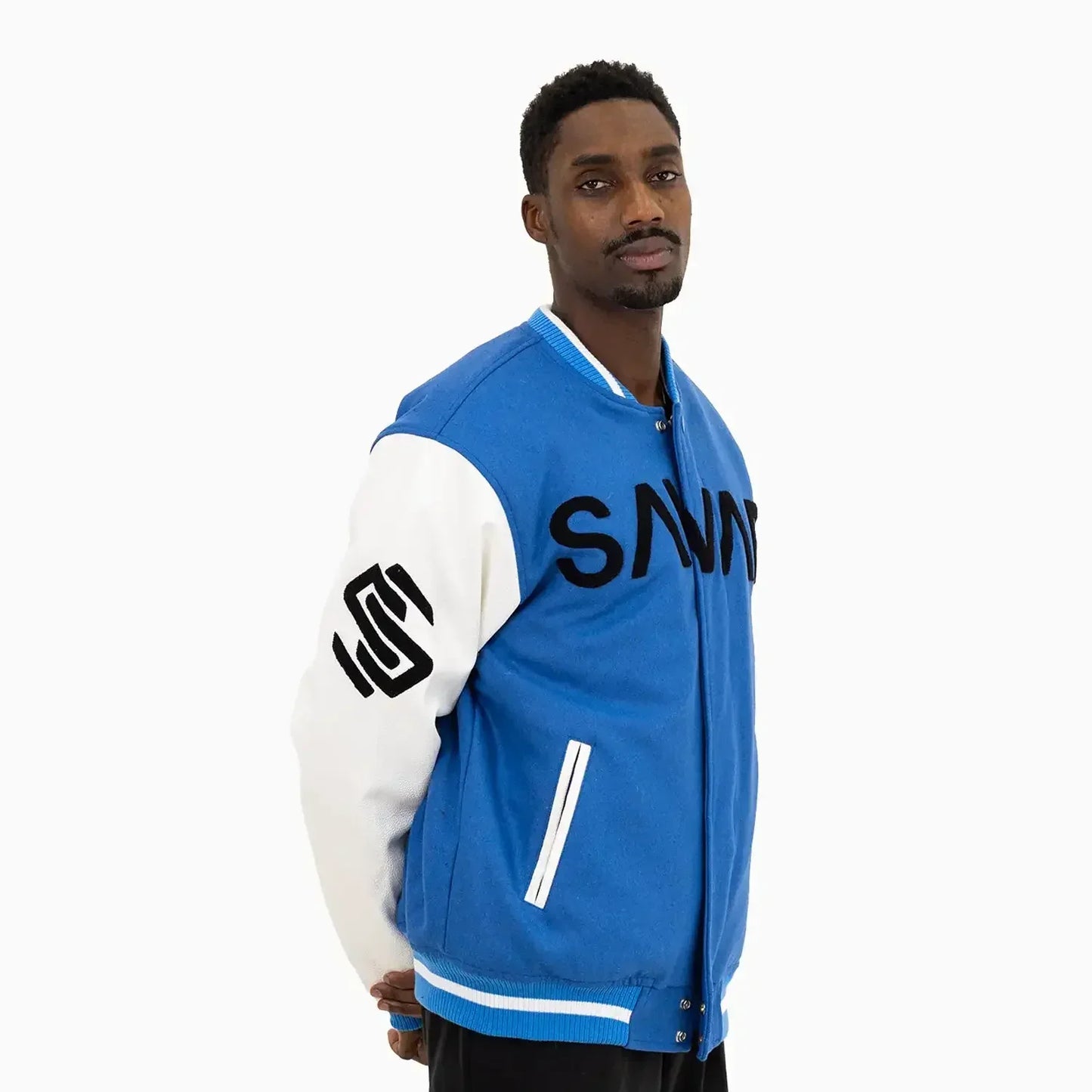 Men's Black Cat Wool Varsity Jacket