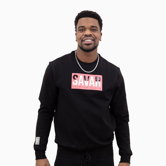 Men's Shiny Gel Black & Red Crew Neck Sweatshirt