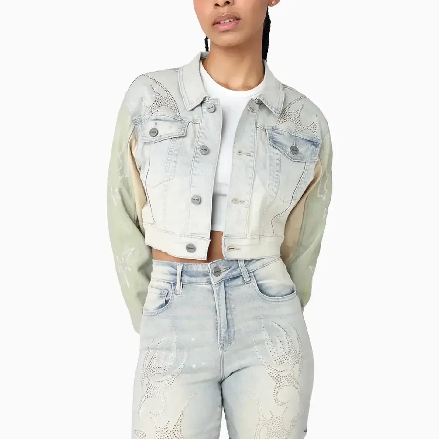 Women's Cropped Rhinestone Jean Outfit