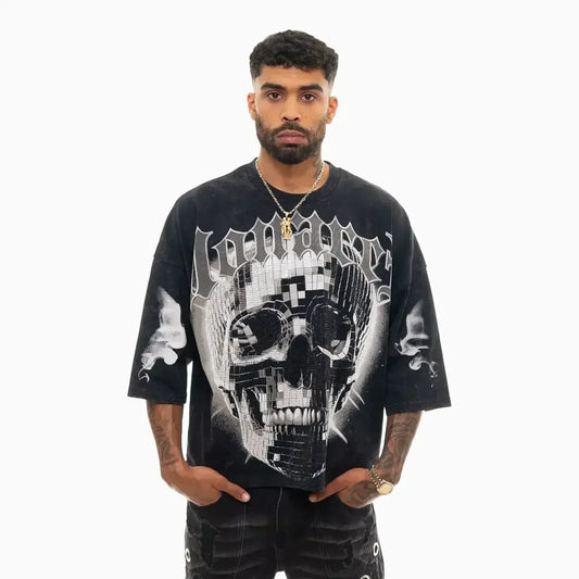 Men's Monarch Digital Skull Oversized Graphic T-Shirt