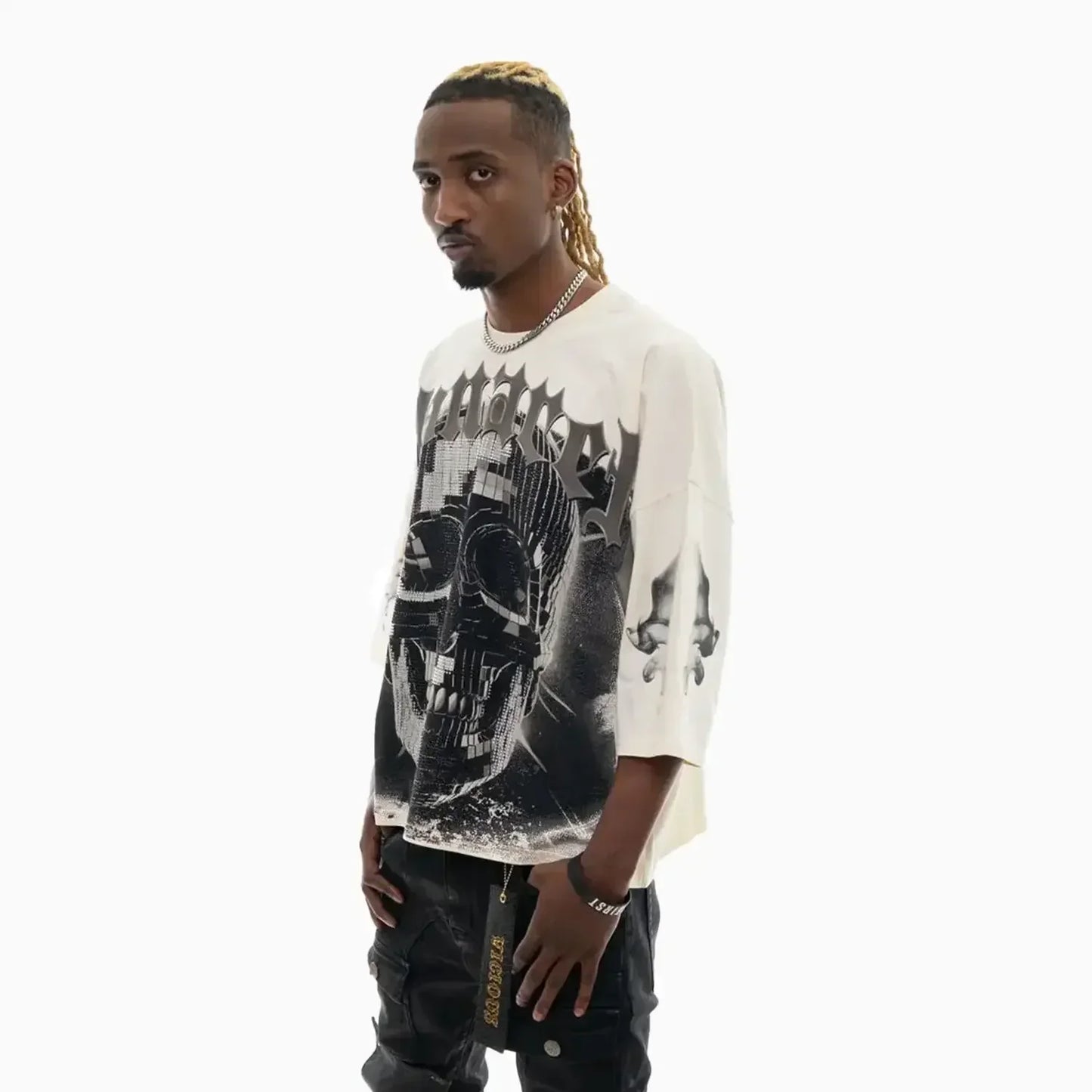 Men's Monarch Digital Skull Oversized Graphic T-Shirt
