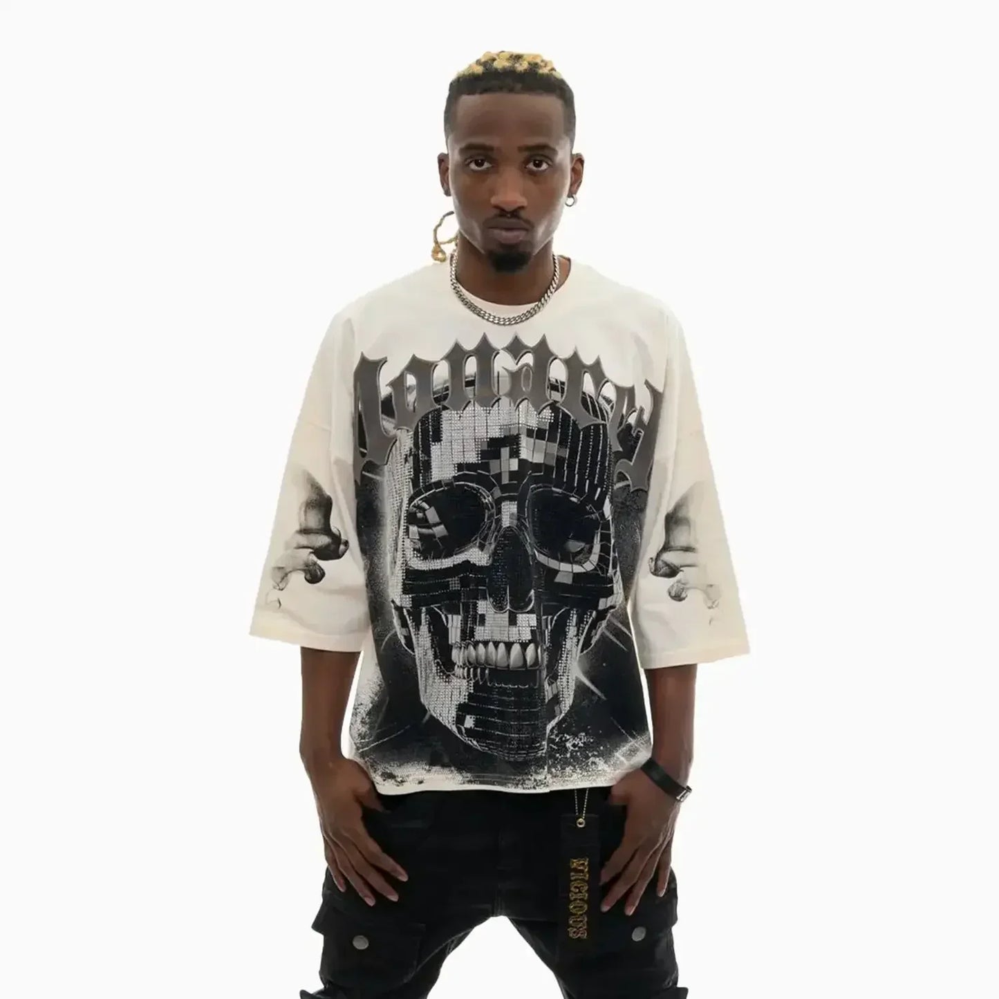 Men's Monarch Digital Skull Oversized Graphic T-Shirt