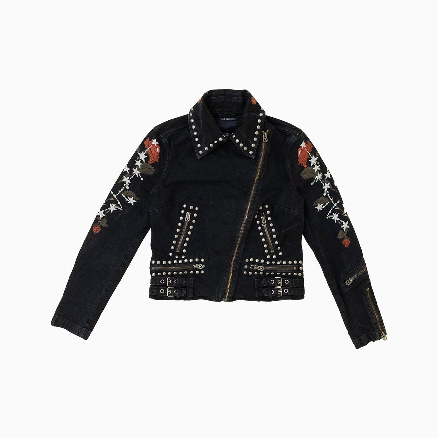Women's Embroidered Denim Moto Jacket