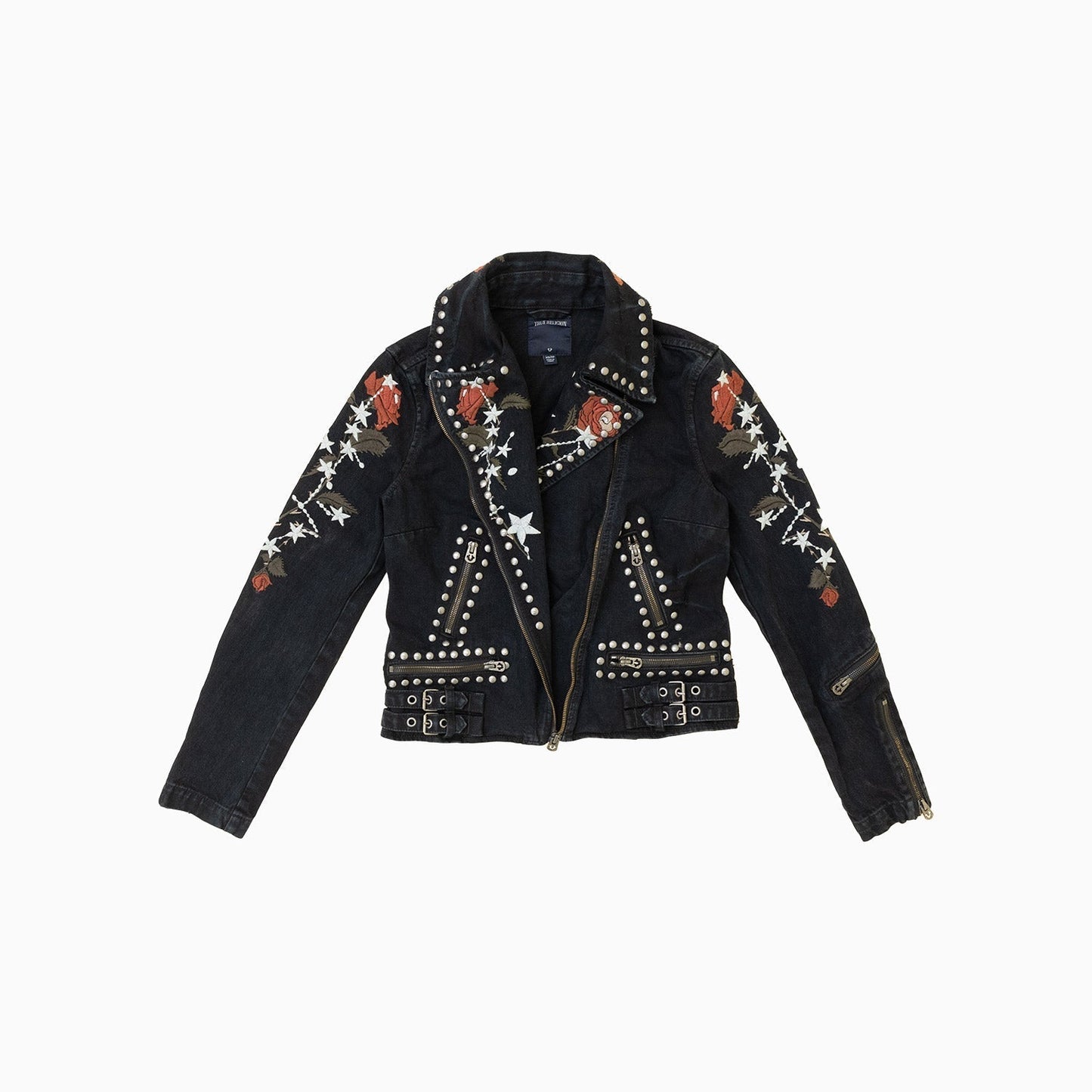 Women's Embroidered Denim Moto Jacket